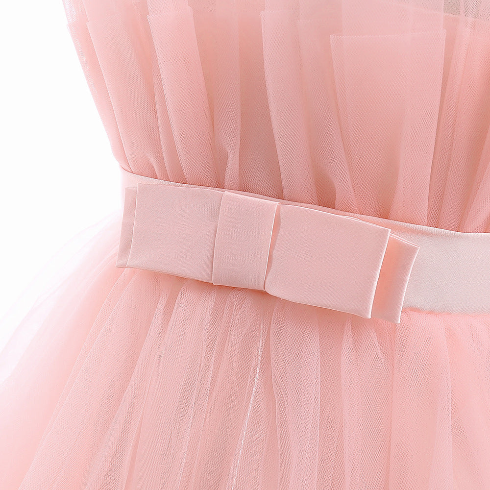 Girls Pink Layered Fit & Flare Maxi Dress