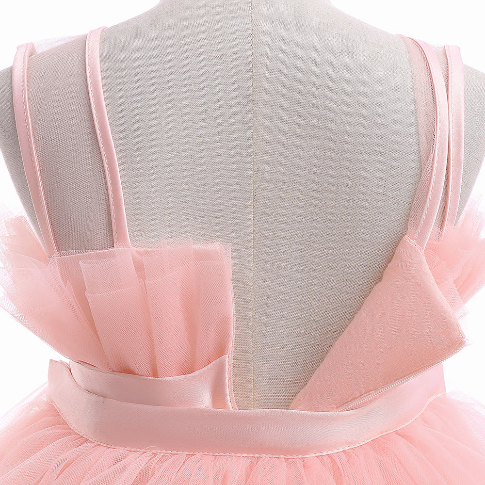 Girls Pink Layered Fit & Flare Maxi Dress
