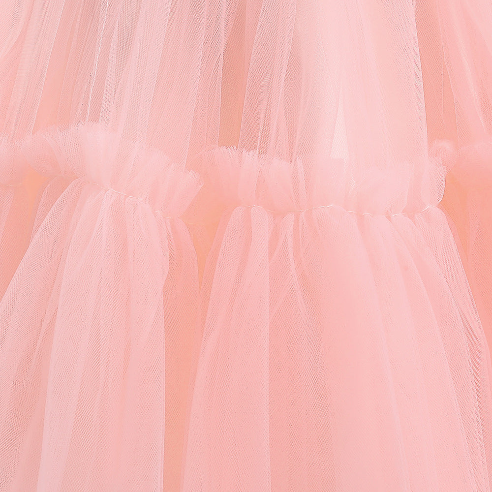 Girls Pink Layered Fit & Flare Maxi Dress
