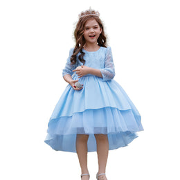 Girls Blue Self Design Layered Balloon Midi Dress