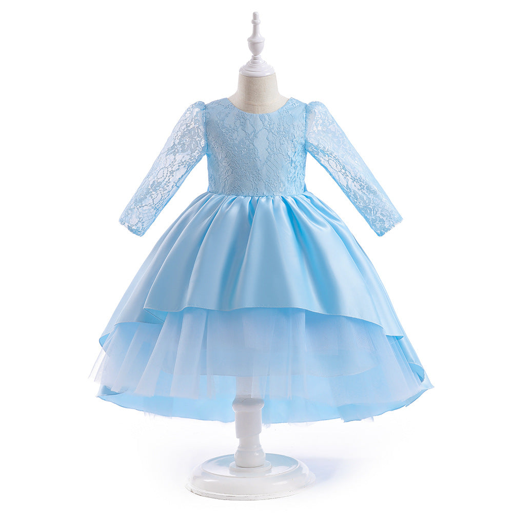 Girls Blue Self Design Layered Balloon Midi Dress