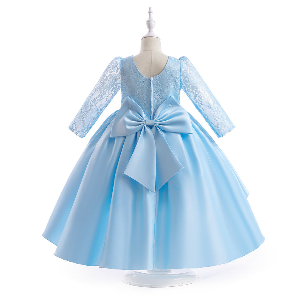 Girls Blue Self Design Layered Balloon Midi Dress