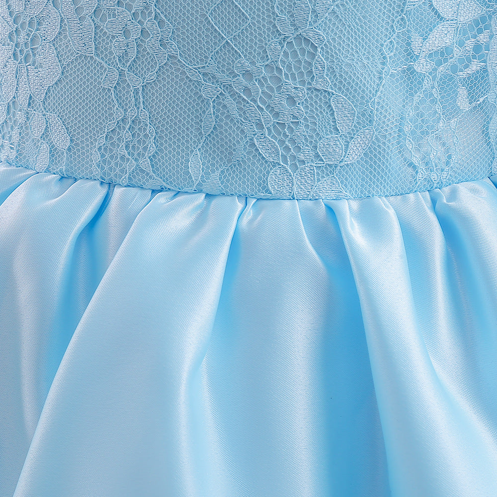 Girls Blue Self Design Layered Balloon Midi Dress