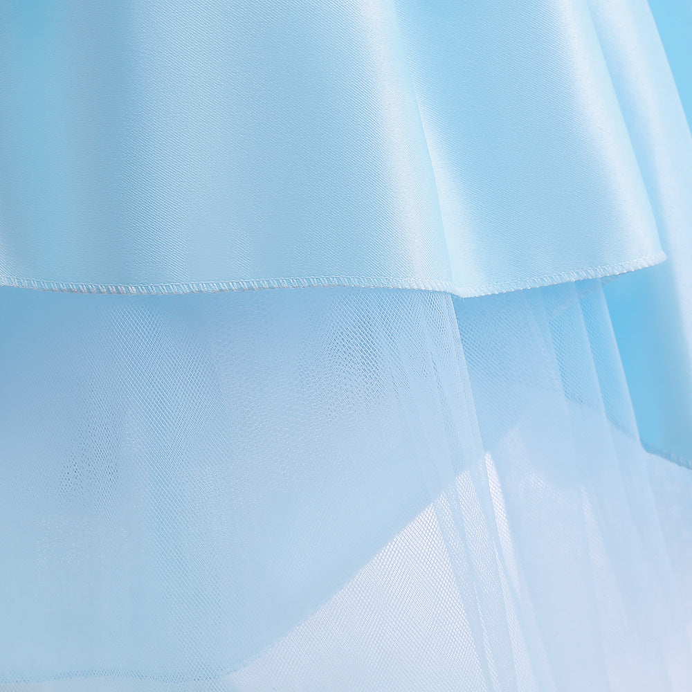 Girls Blue Self Design Layered Balloon Midi Dress