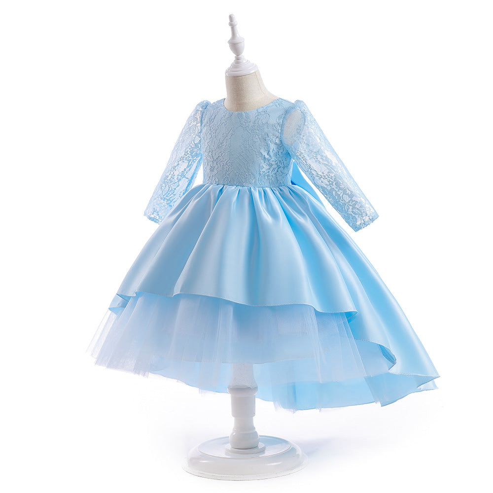 Girls Blue Self Design Layered Balloon Midi Dress