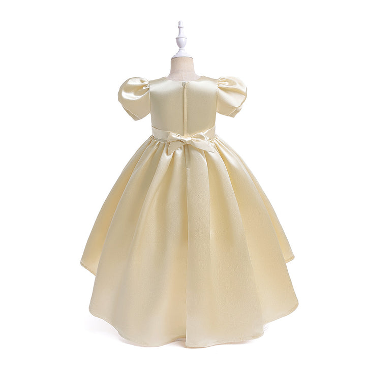 Girls Beige Puffed Sleeves Balloon High-Low Maxi Dress