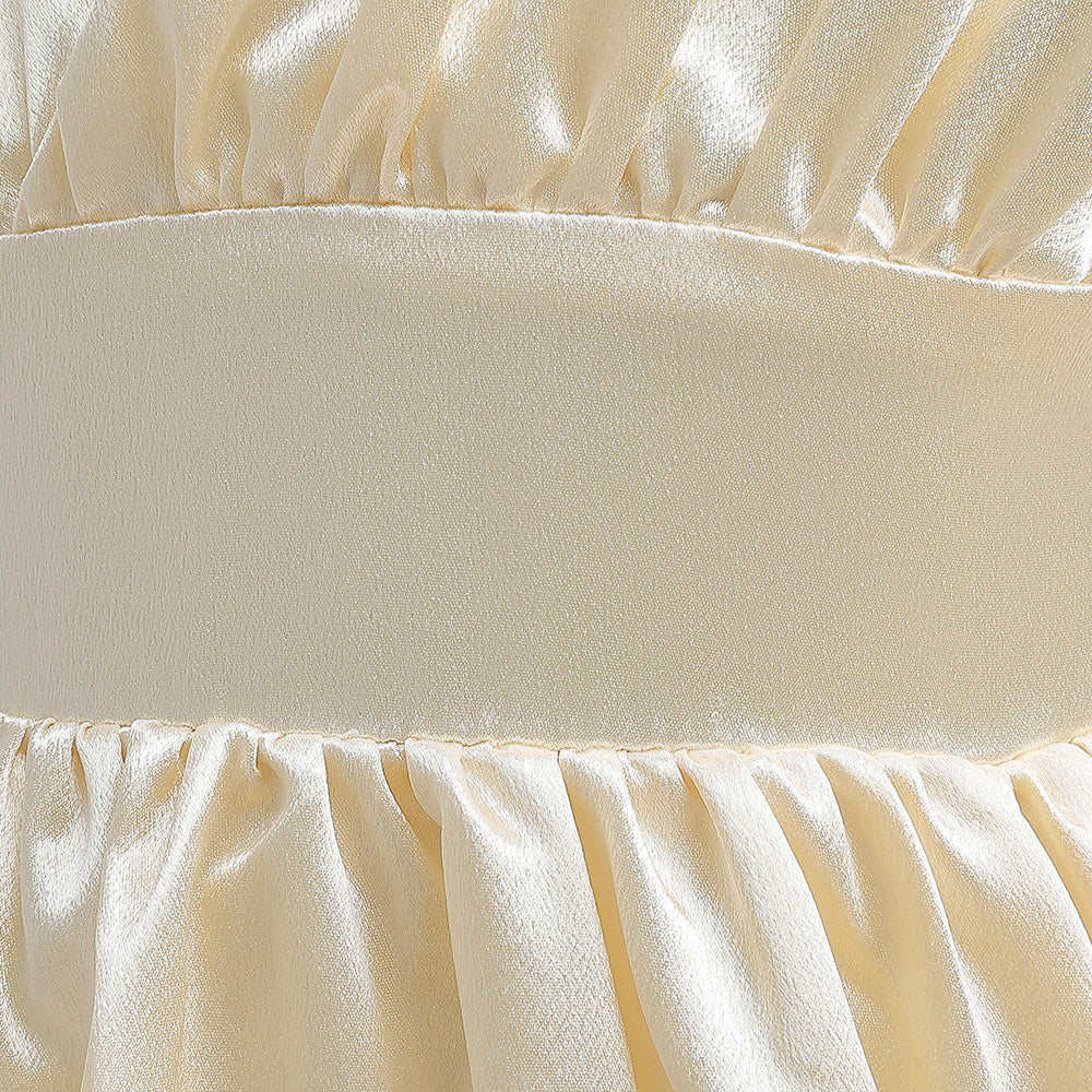 Girls Beige Puffed Sleeves Balloon High-Low Maxi Dress