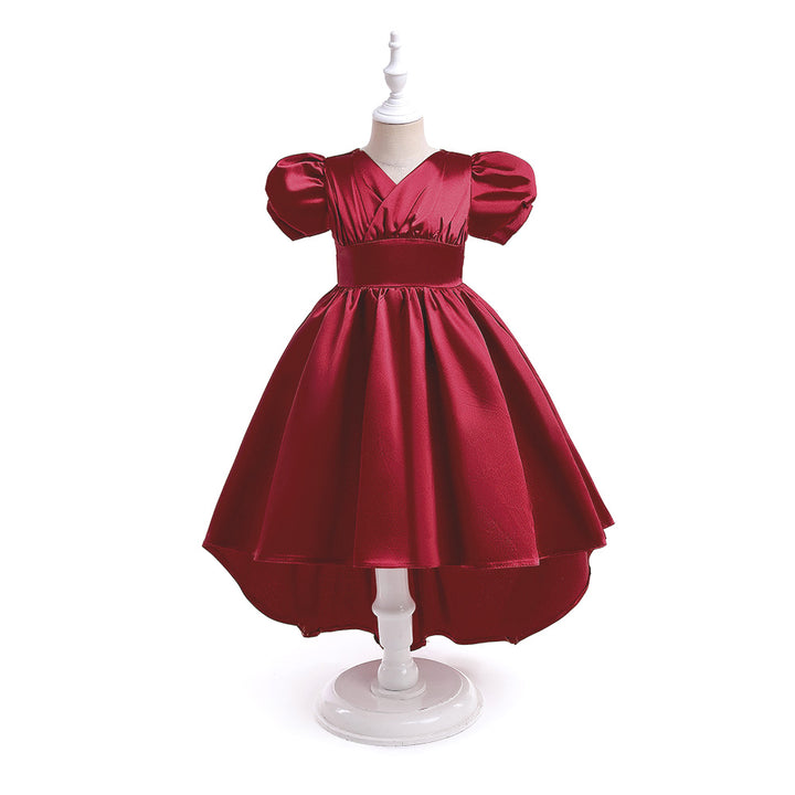 Maroon Puff Sleeve Fit & Flare Dress