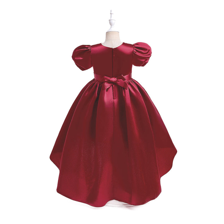 Maroon Puff Sleeve Fit & Flare Dress