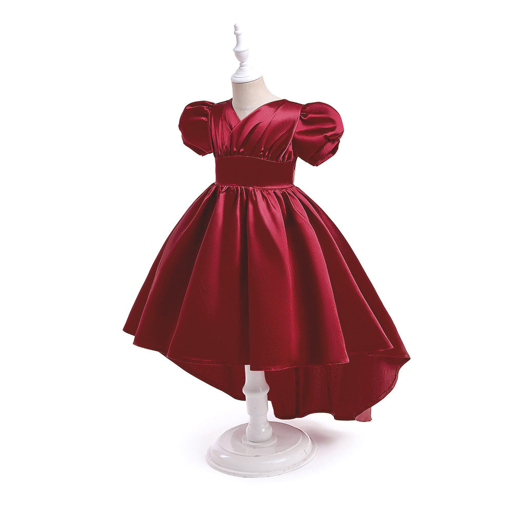 Maroon Puff Sleeve Fit & Flare Dress