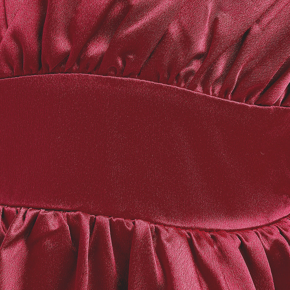 Maroon Puff Sleeve Fit & Flare Dress