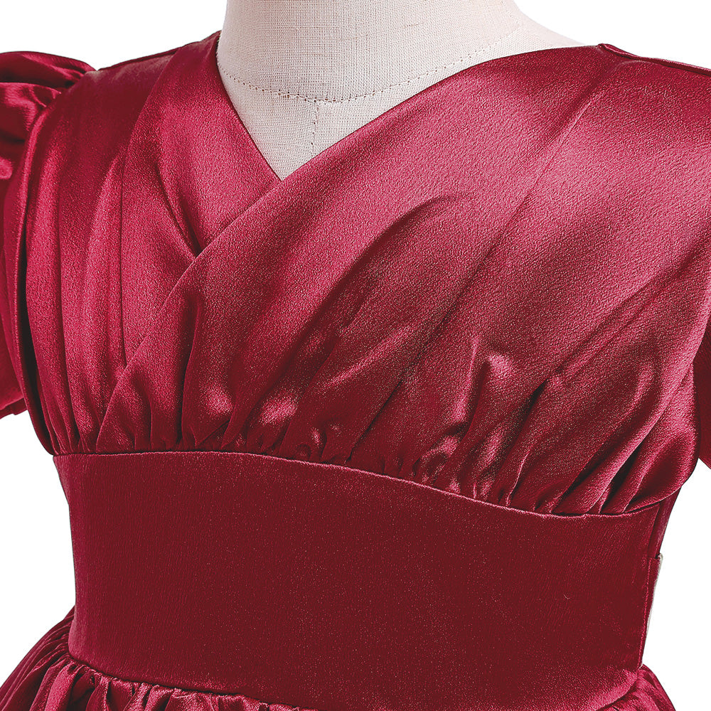 Maroon Puff Sleeve Fit & Flare Dress