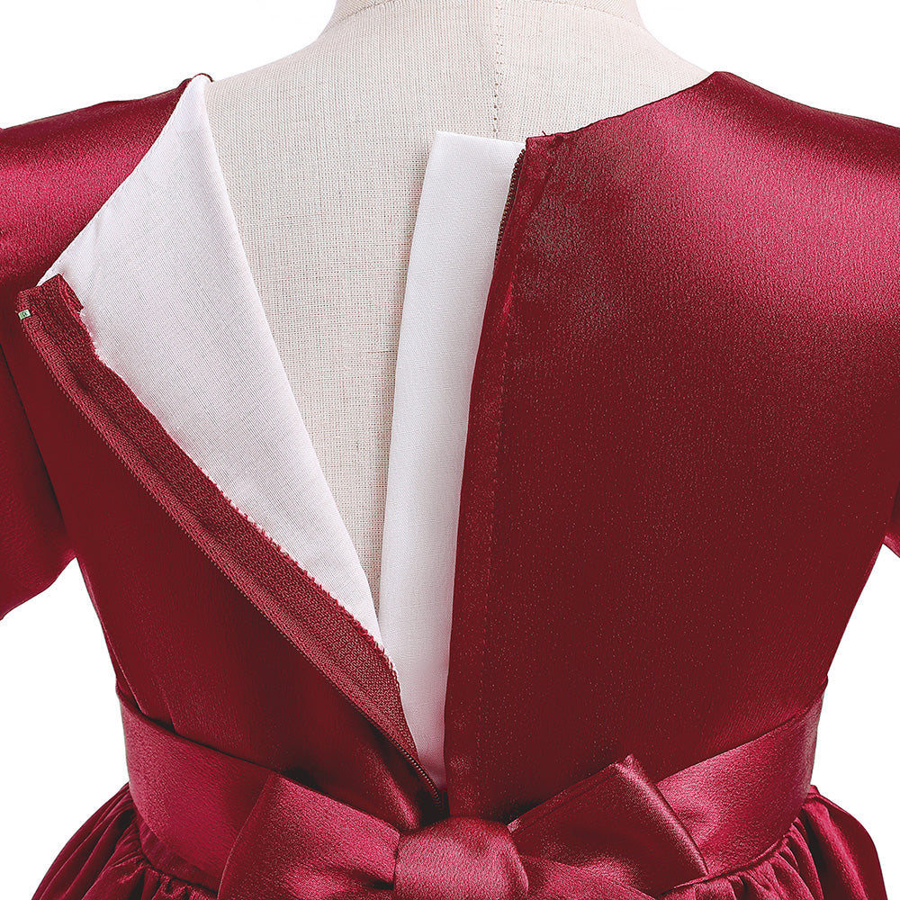 Maroon Puff Sleeve Fit & Flare Dress