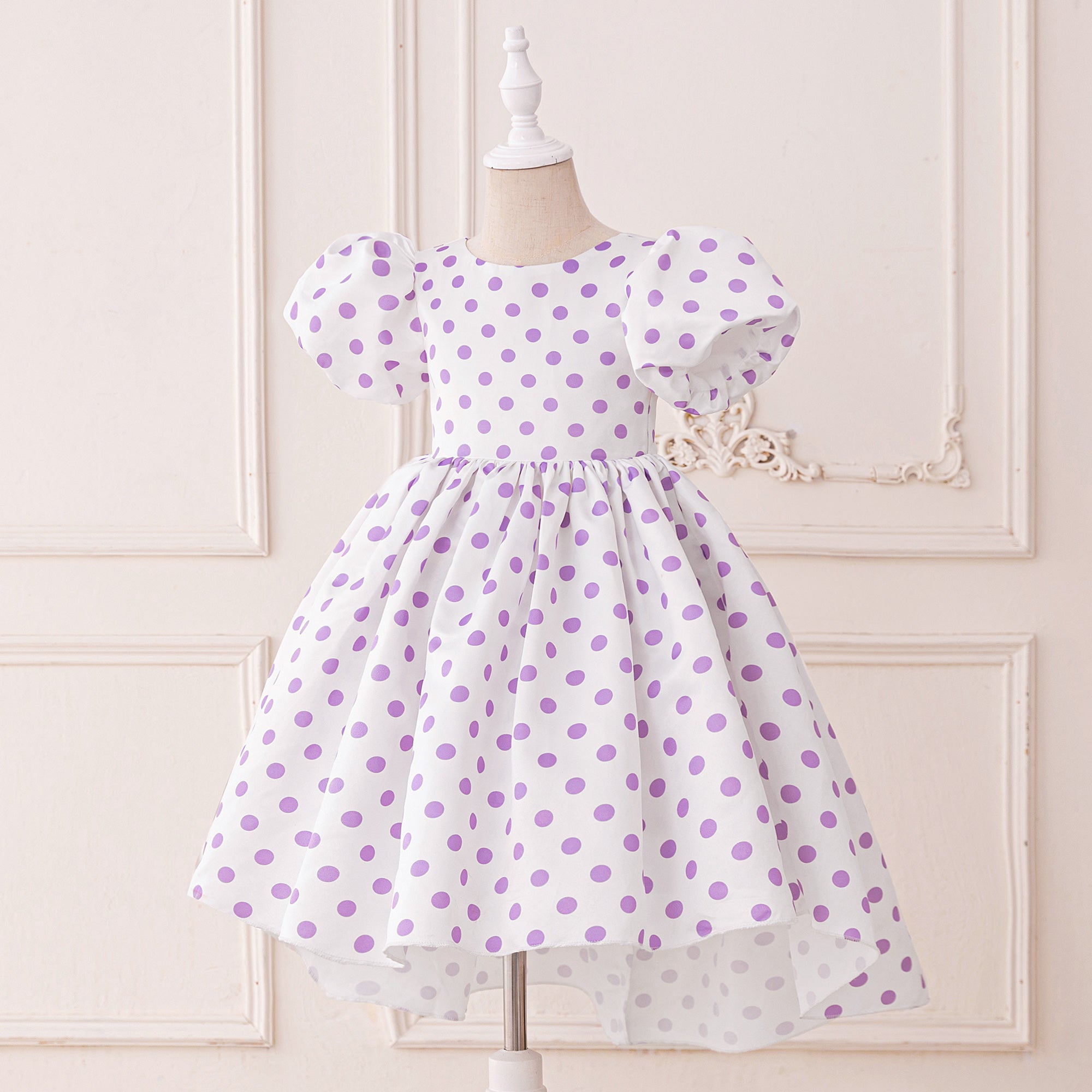 Girls Polka Dot Print A-Line Midi Dress