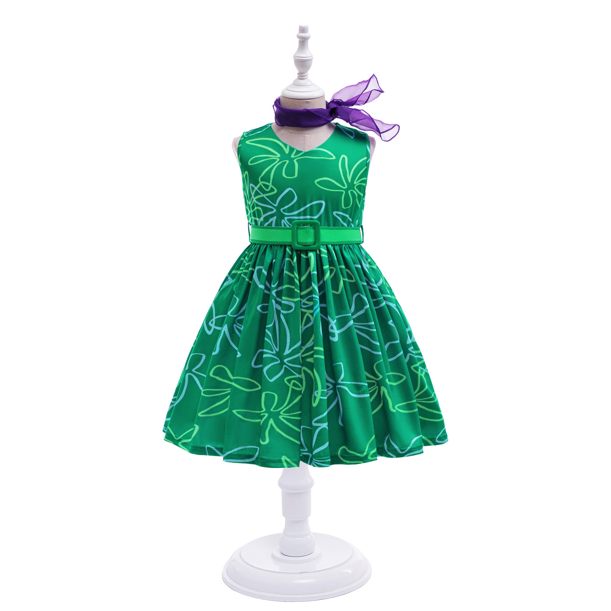 Girls Floral Printed Fit and Flare Dress Comes with a belt