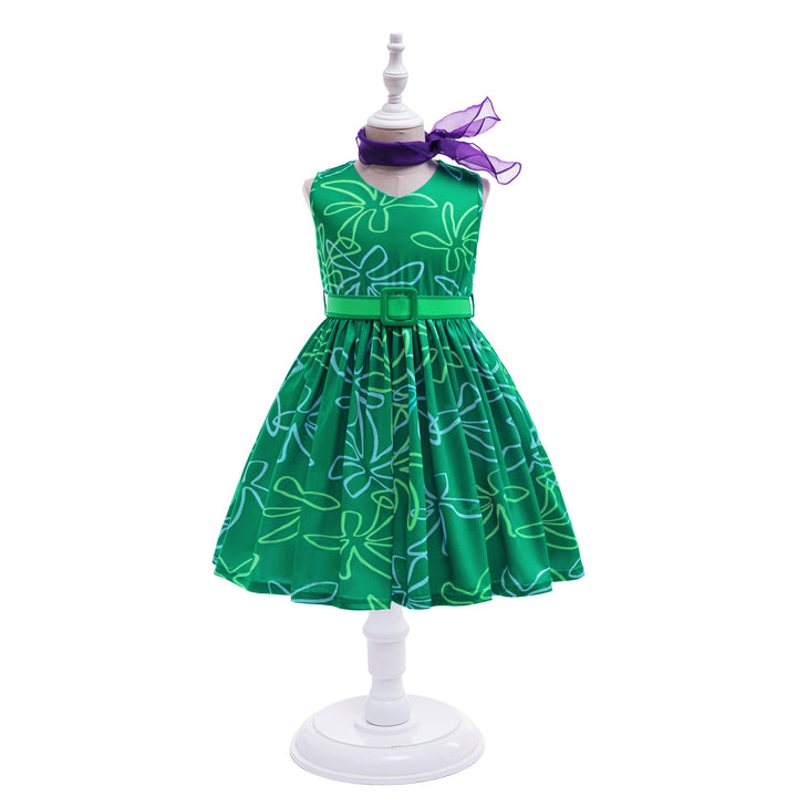 Girls Floral Printed Fit and Flare Dress Comes with a belt
