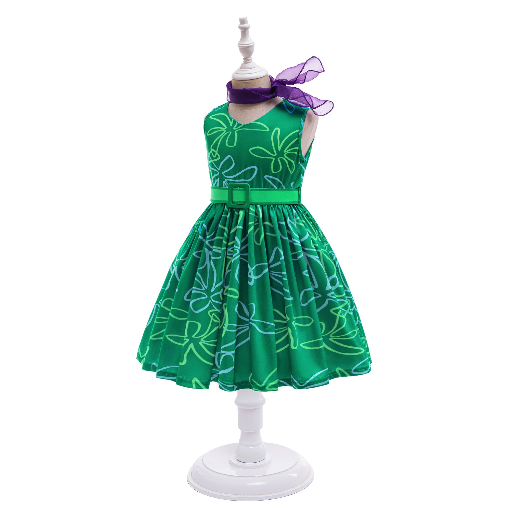 Girls Floral Printed Fit and Flare Dress Comes with a belt
