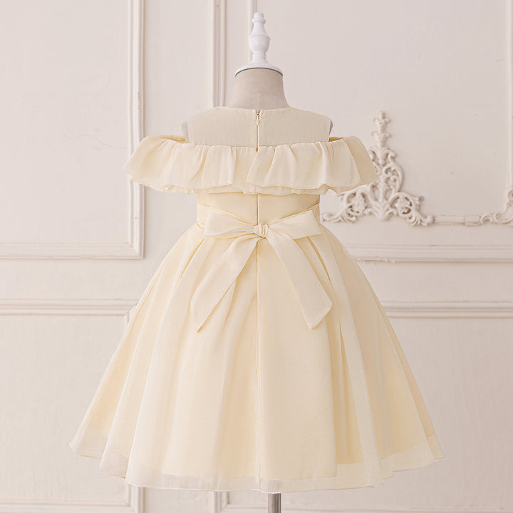 Girls Solid  Pleated Cold-Shoulder Georgette A-Line Midi Dress