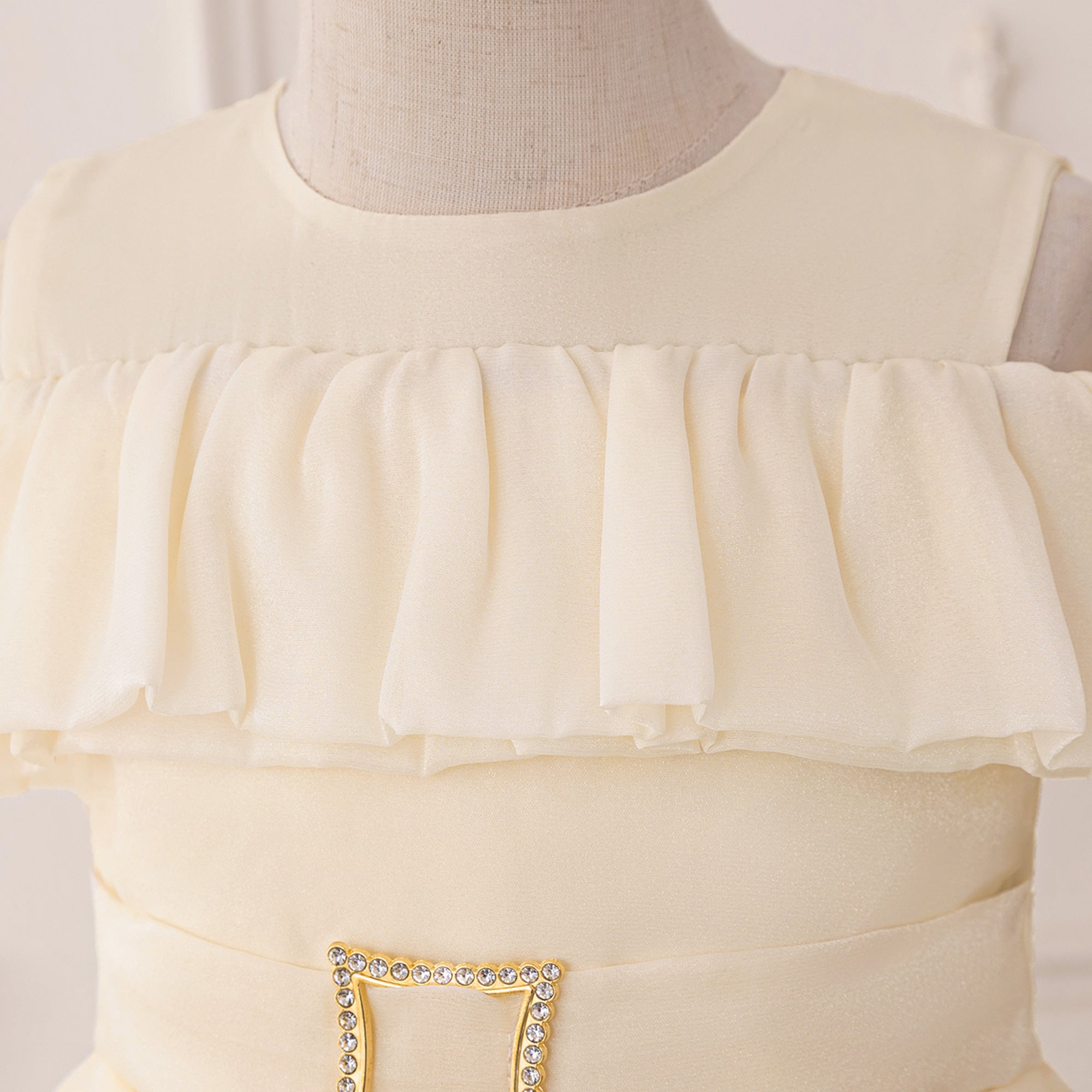 Girls Solid  Pleated Cold-Shoulder Georgette A-Line Midi Dress