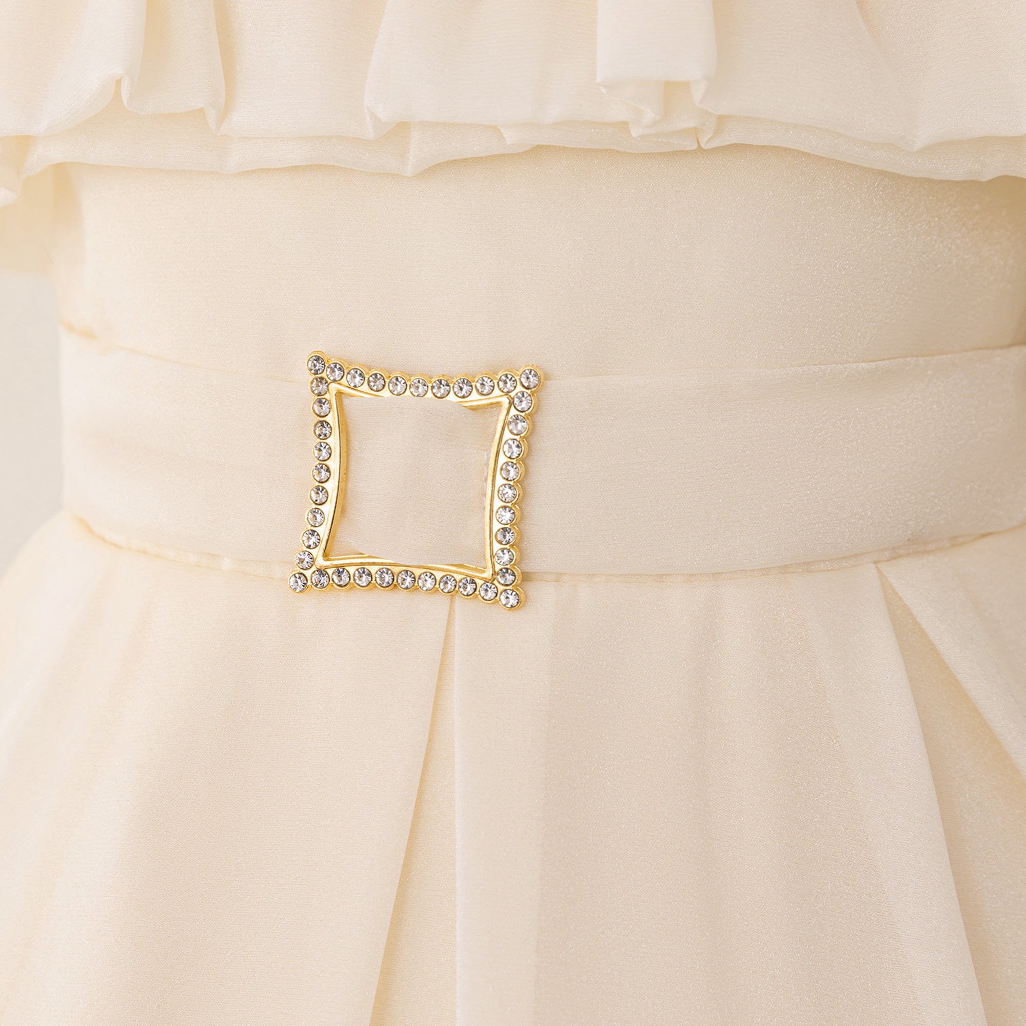 Girls Solid  Pleated Cold-Shoulder Georgette A-Line Midi Dress