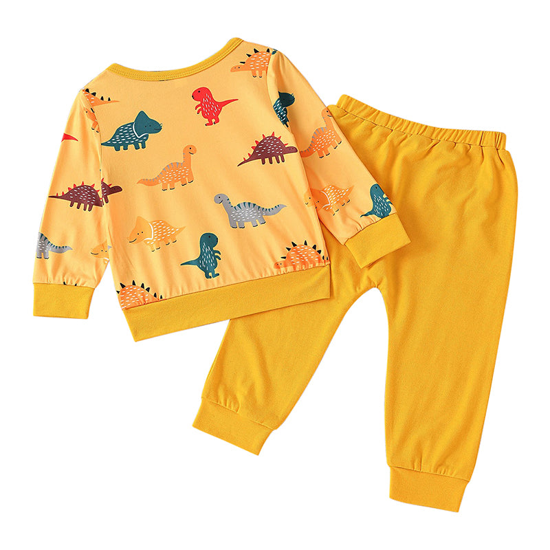 Boys Yellow Printed T-shirt With Pyjamas