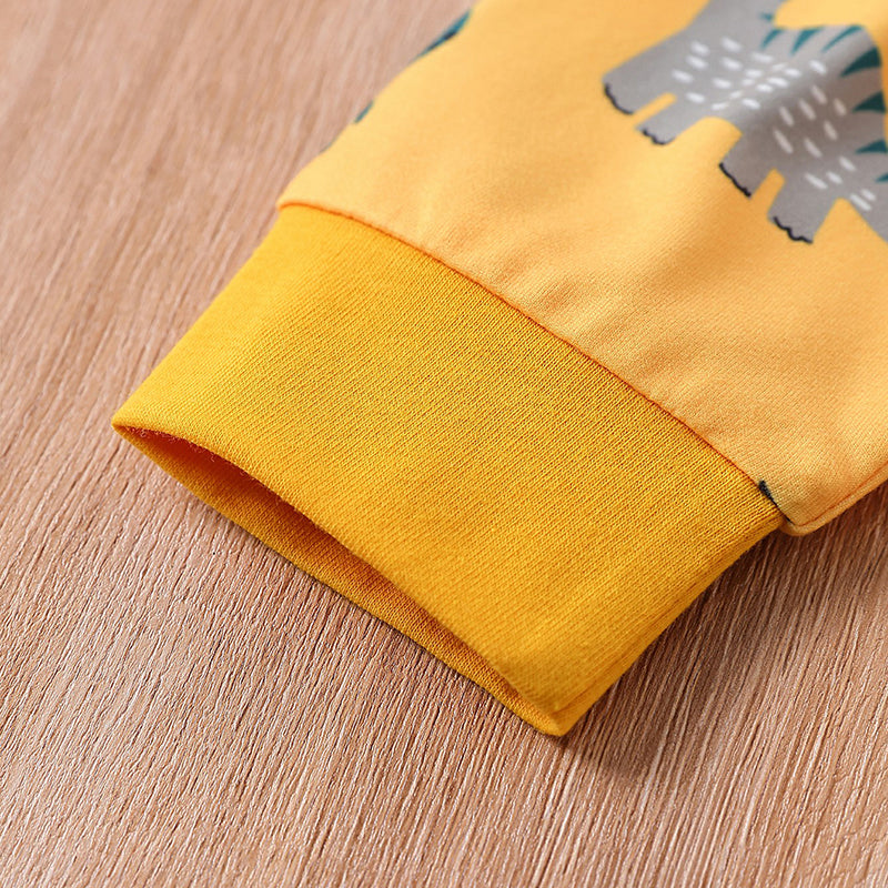 Boys Yellow Printed T-shirt With Pyjamas
