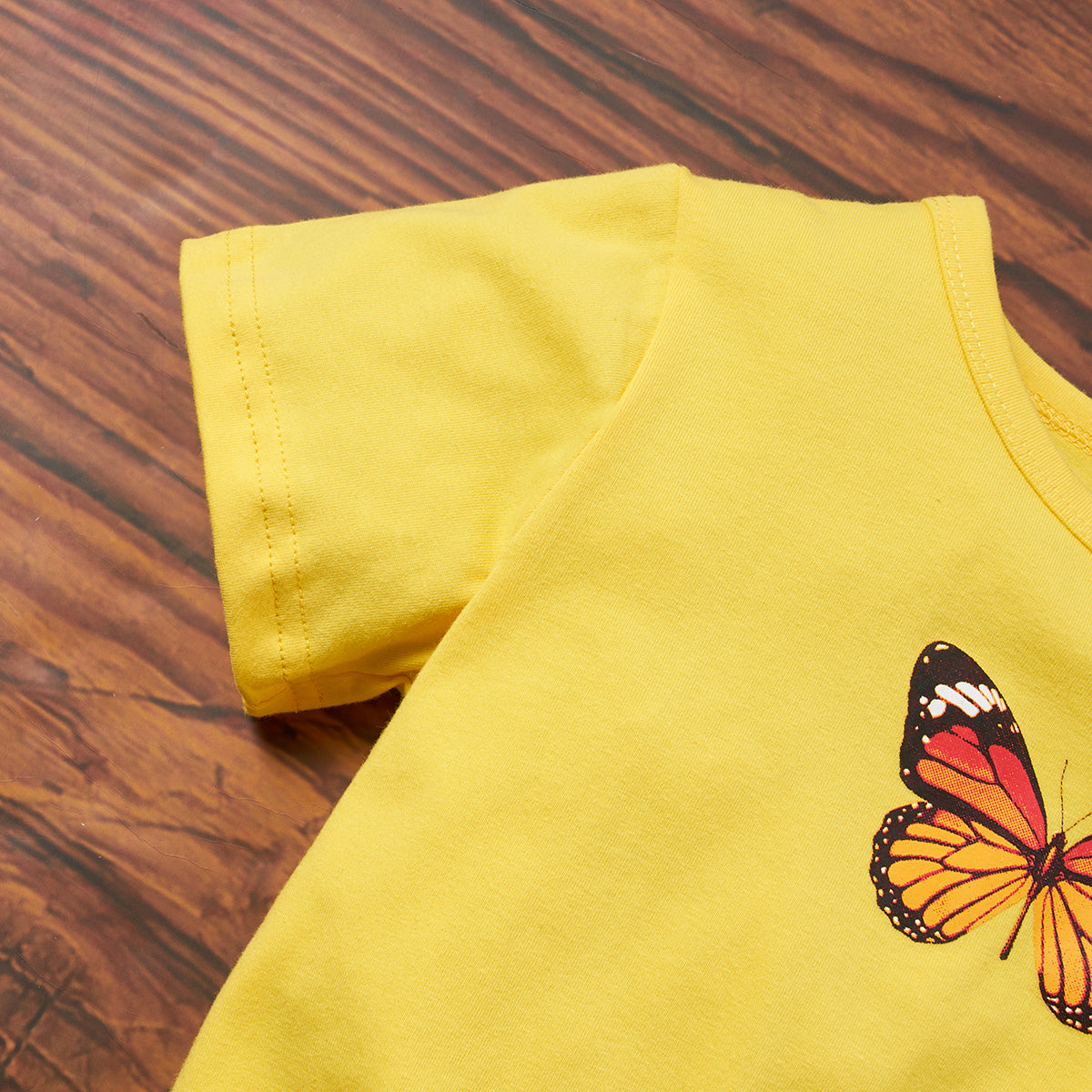 Girls Yellow Conversational Printed Round Neck Cotton Casual T-shirt