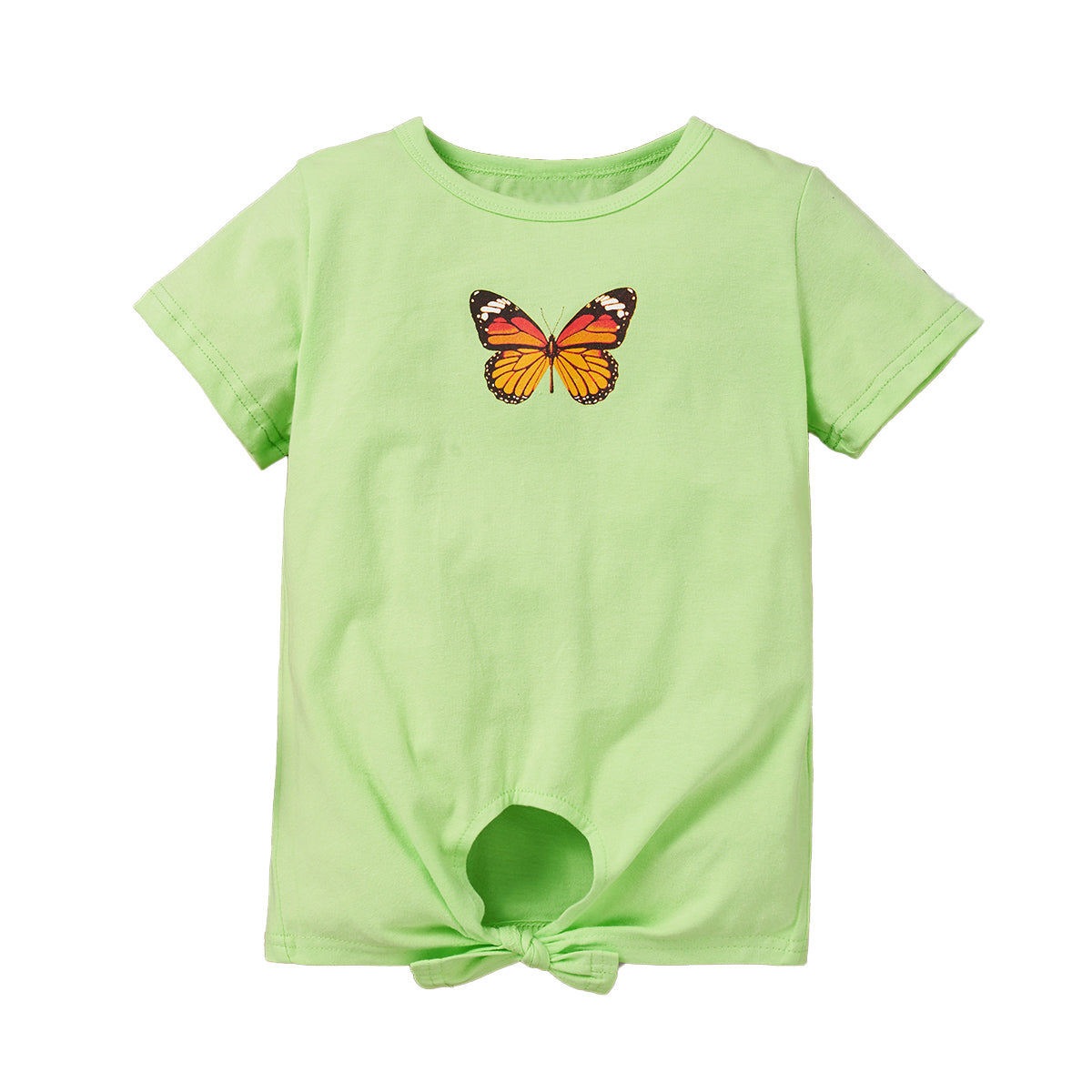 Green Girls Butterfly Printed Cotton Regular Top