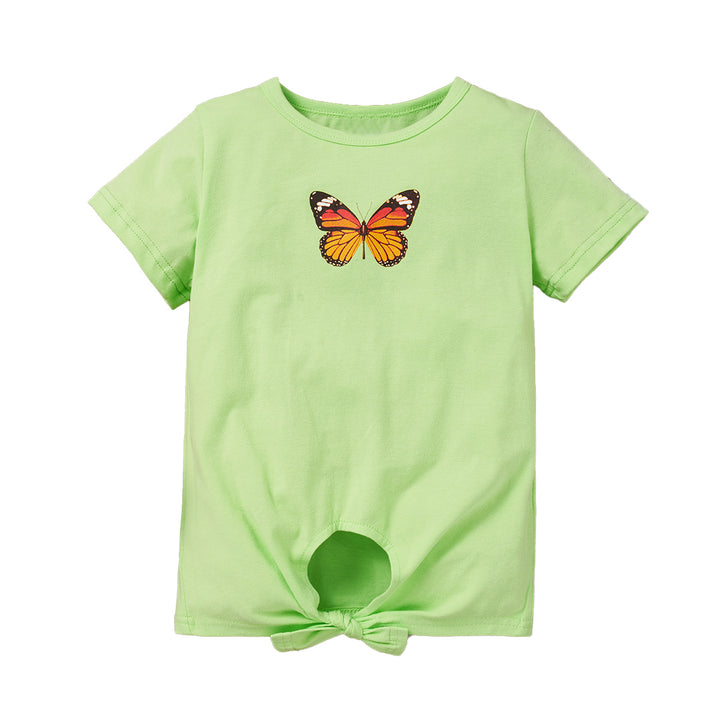 Green Girls Butterfly Printed Cotton Regular Top