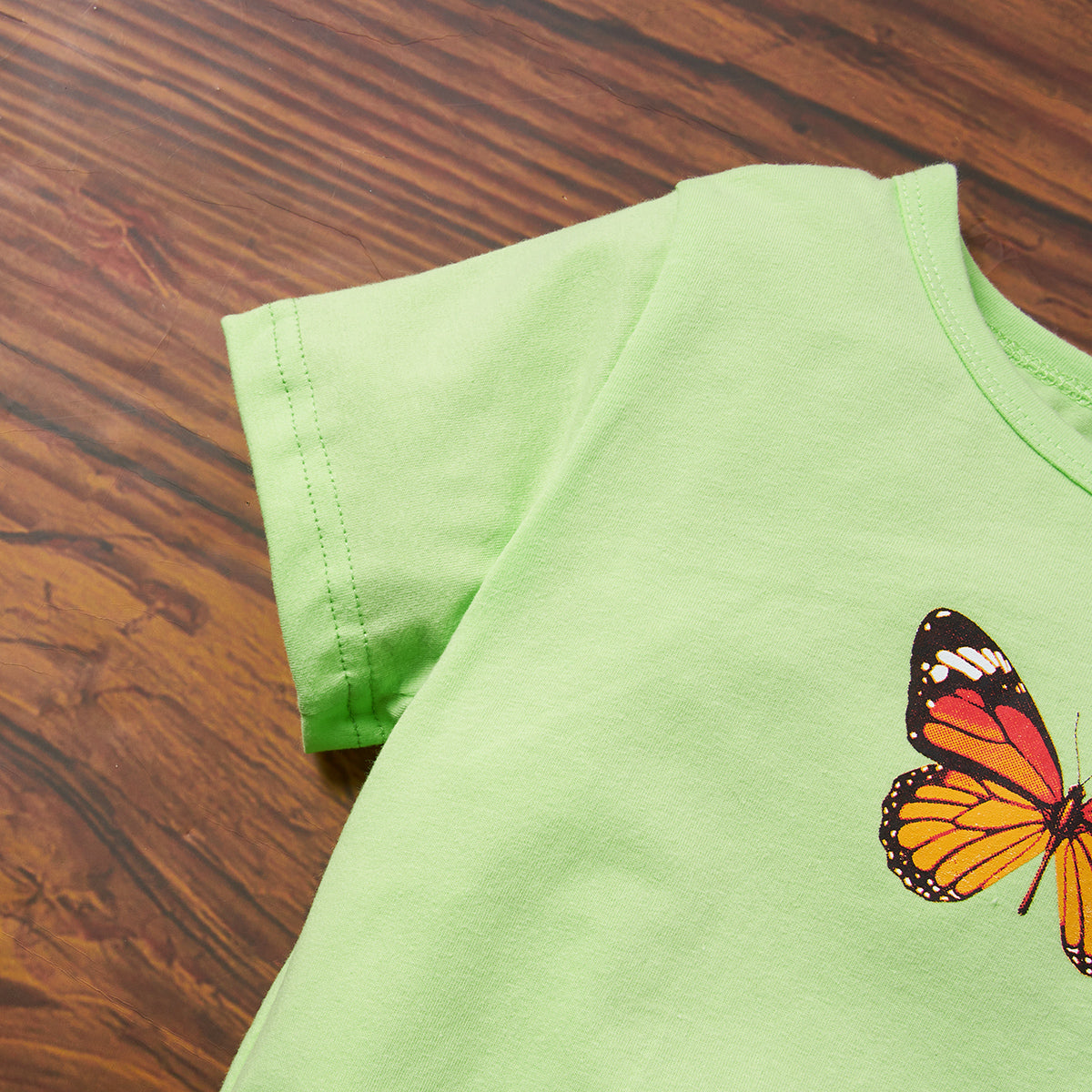 Green Girls Butterfly Printed Cotton Regular Top
