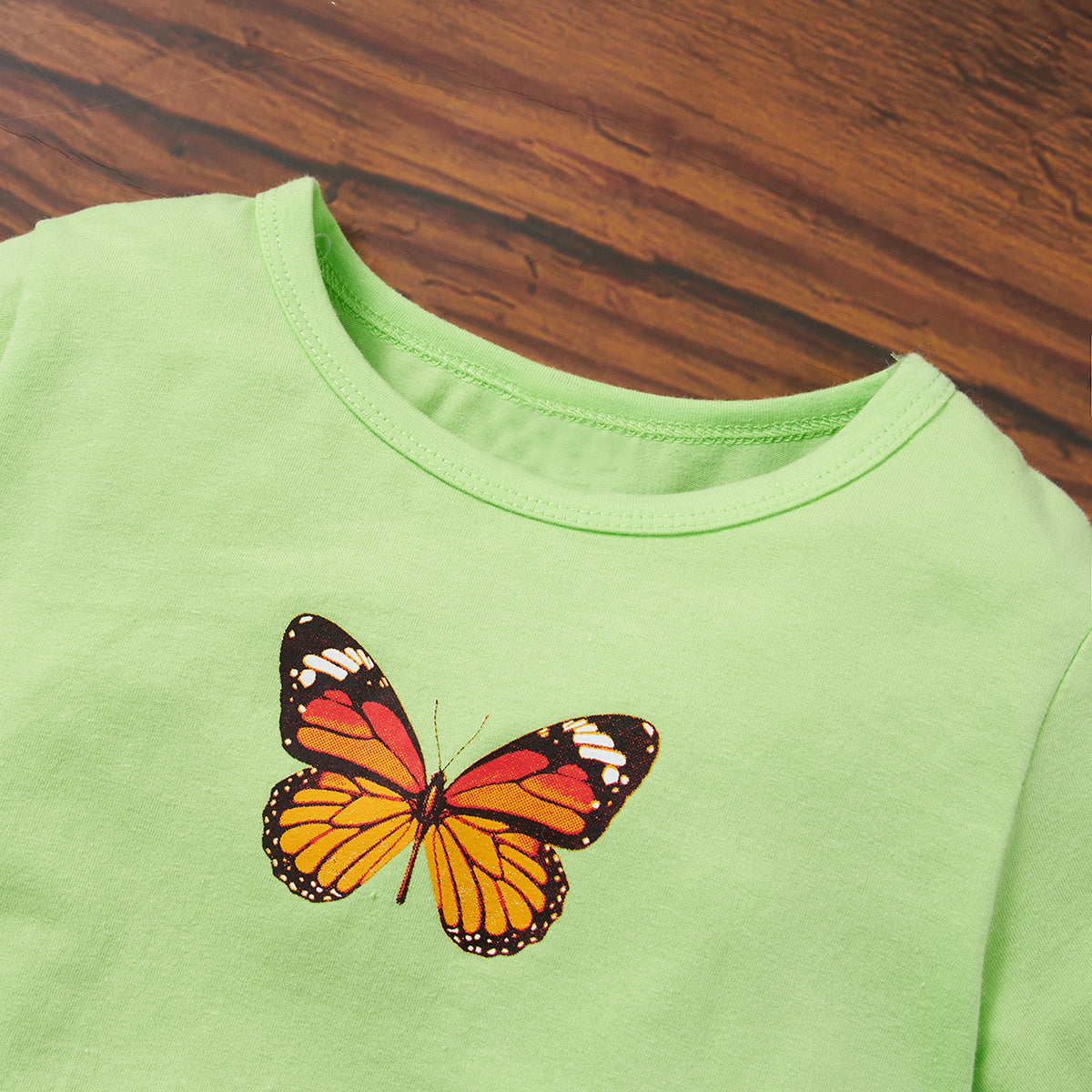 Green Girls Butterfly Printed Cotton Regular Top