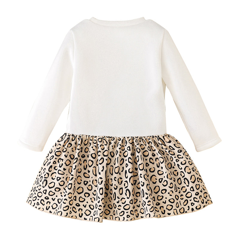 Girls White Graphic Printed Cotton Fit & Flare Dress