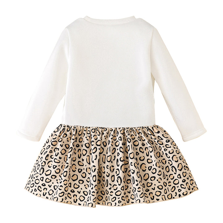 Girls White Graphic Printed Cotton Fit & Flare Dress