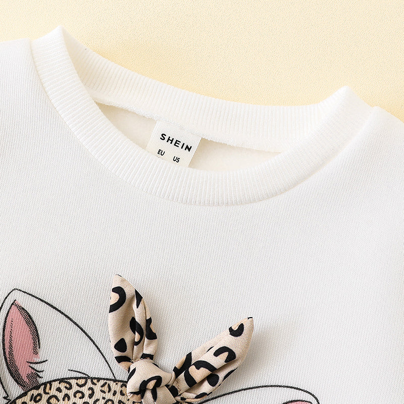 Girls White Graphic Printed Cotton Fit & Flare Dress