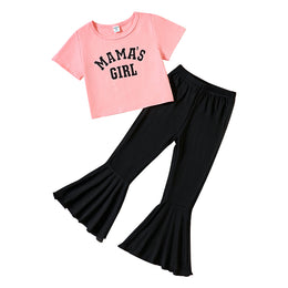 Girls Pink Typography Printed T-shirt With Trouser