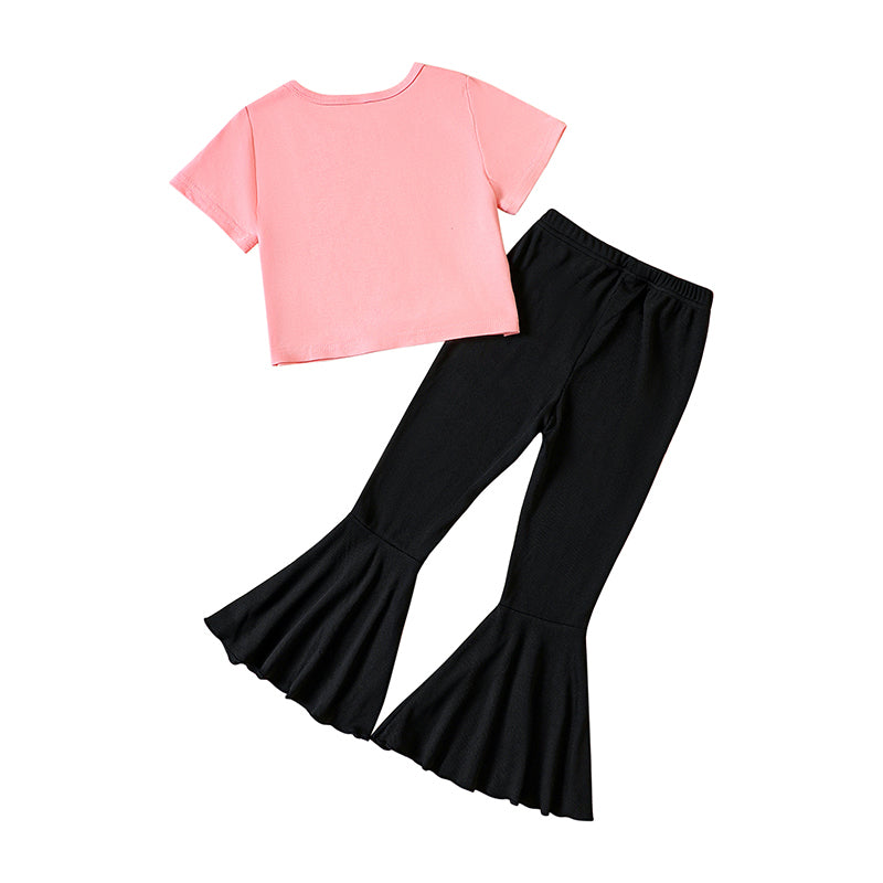 Girls Pink Typography Printed T-shirt With Trouser