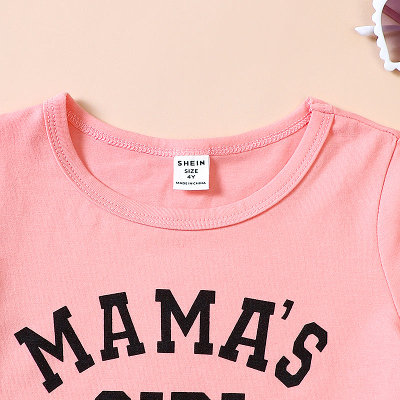 Girls Pink Typography Printed T-shirt With Trouser