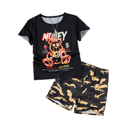 Boys Black Printed T-shirt with Shorts