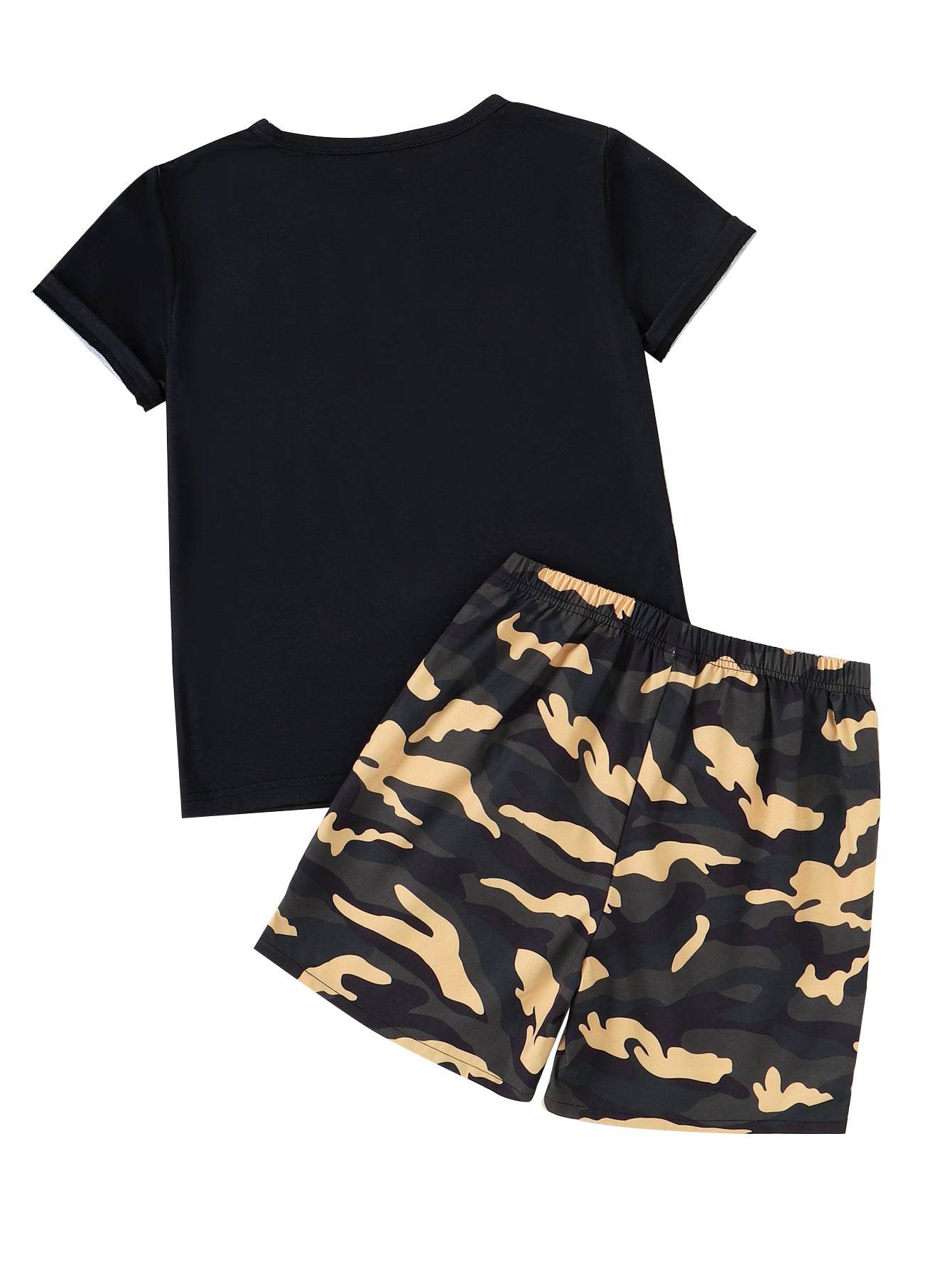 Boys Black Printed T-shirt with Shorts