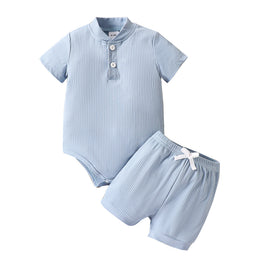 Boys Blue Striped Top With Shorts