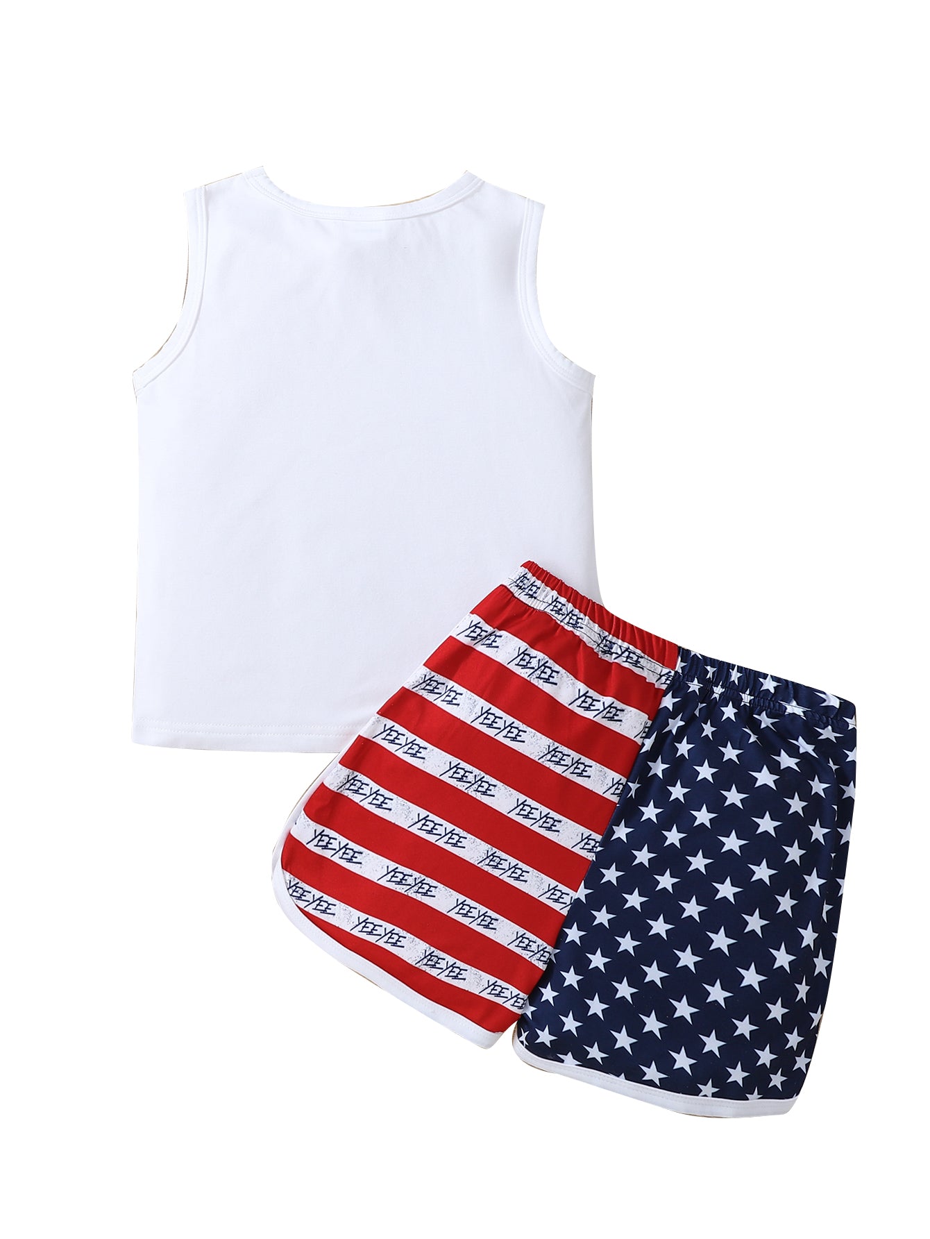 Boys White Typography Printed Sleeveless T-shirt with Shorts