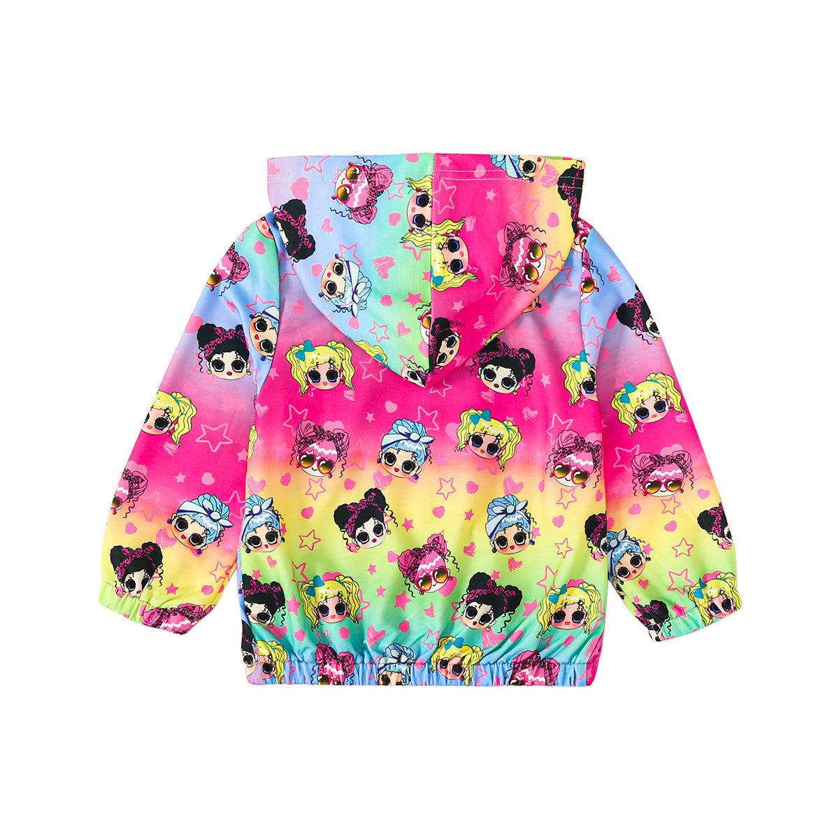 Girls Pink Conversational Printed Hooded Open Front Jacket
