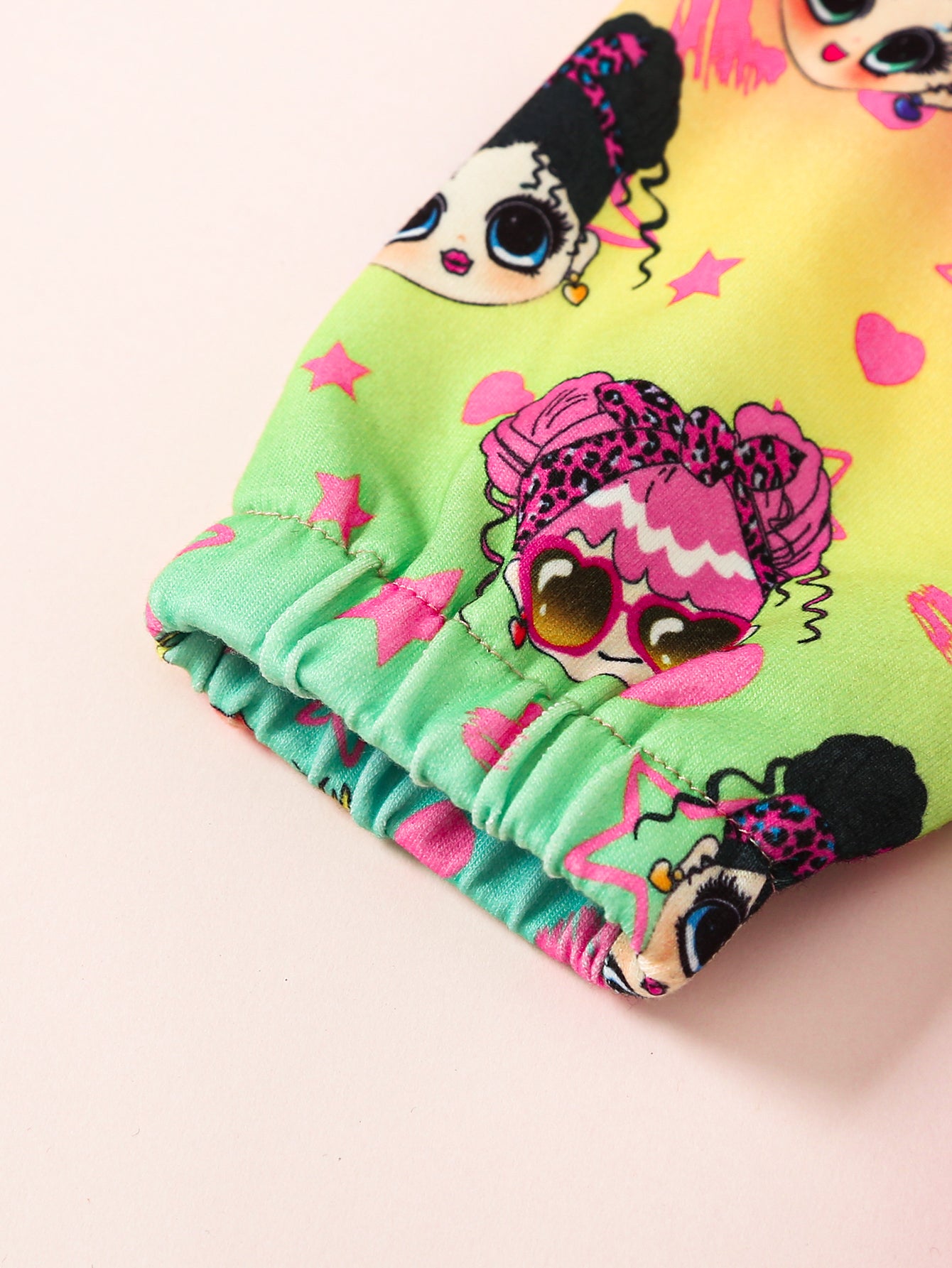 Girls Pink Conversational Printed Hooded Open Front Jacket