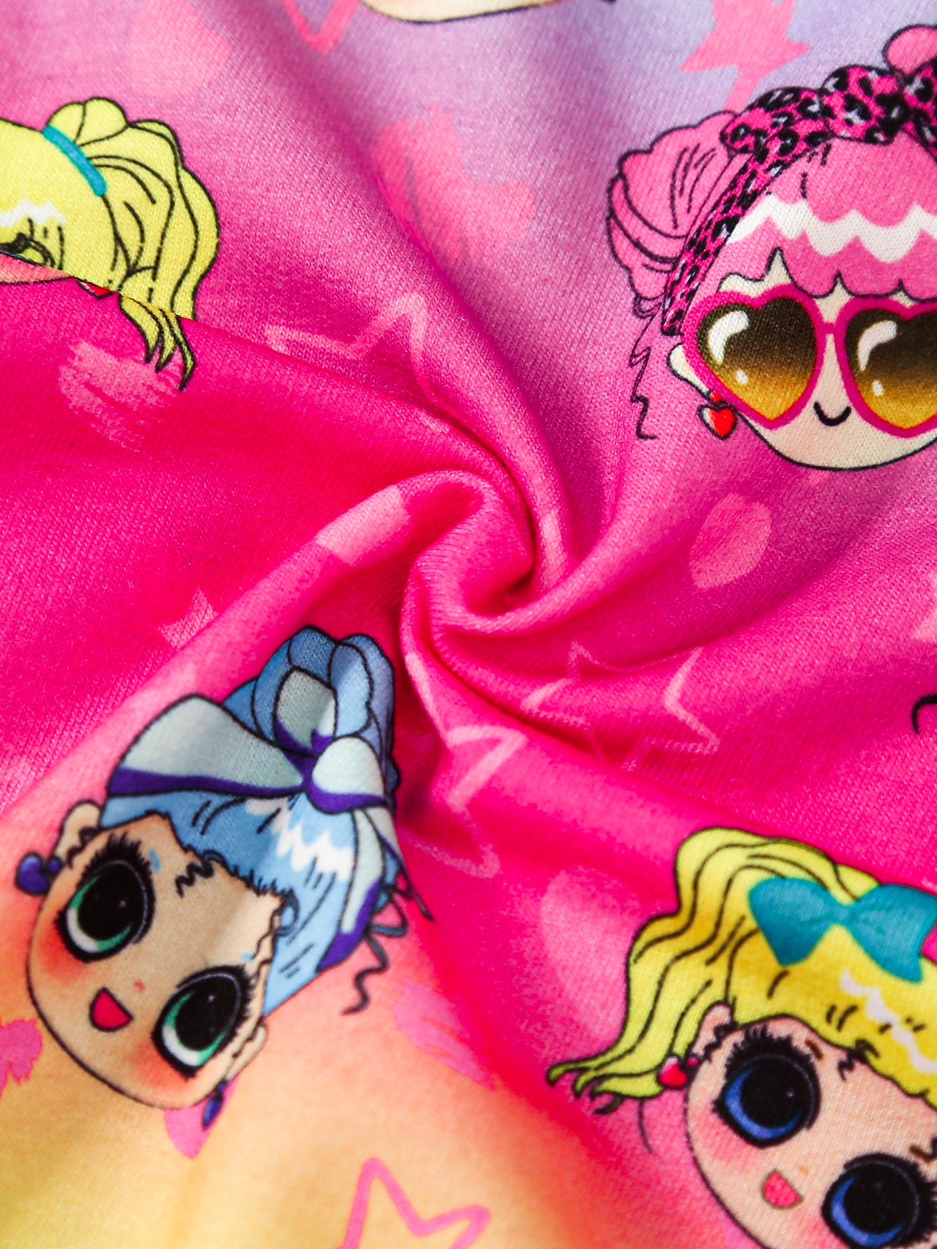Girls Pink Conversational Printed Hooded Open Front Jacket