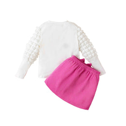 Girls White & Pink Printed Top with Skirt