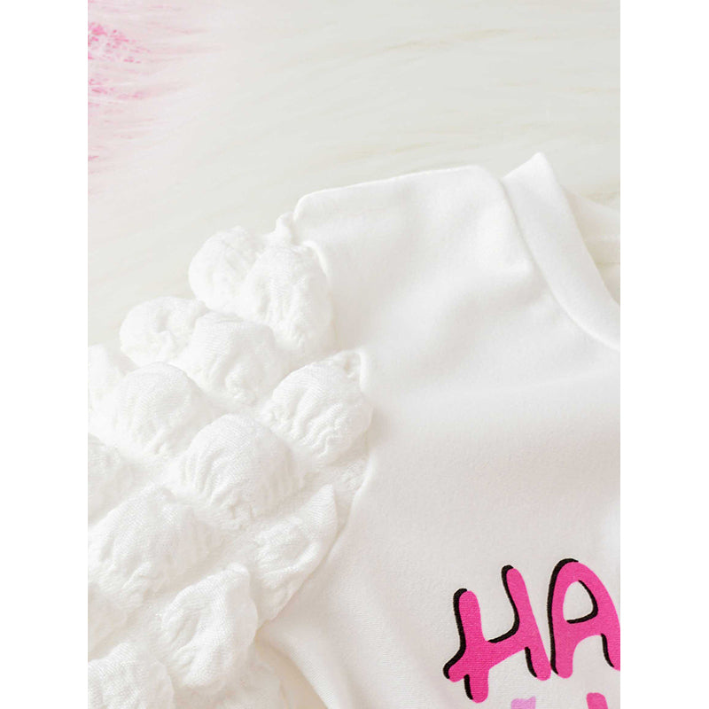 Girls White & Pink Printed Top with Skirt