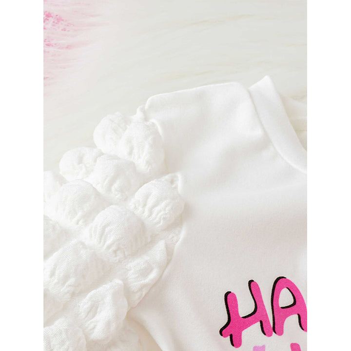 Girls White & Pink Printed Top with Skirt