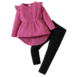 Girls Purple Striped Long Sleeves Top With Leggings