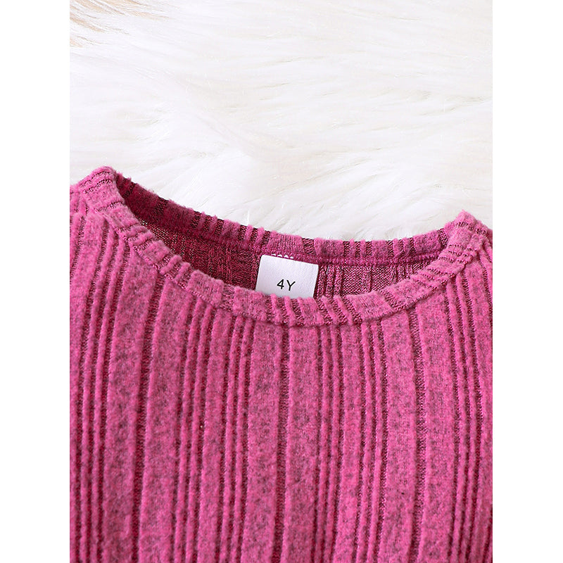 Girls Purple Striped Long Sleeves Top With Leggings