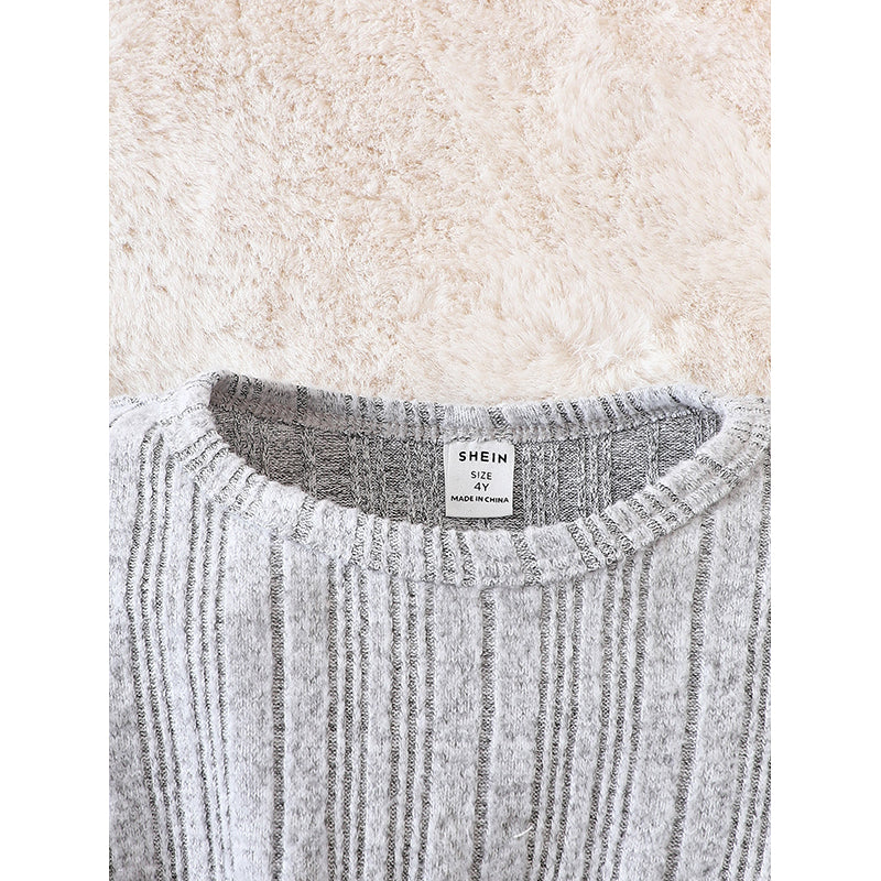 Girls Grey Self Design Ruffled Top with Leggings